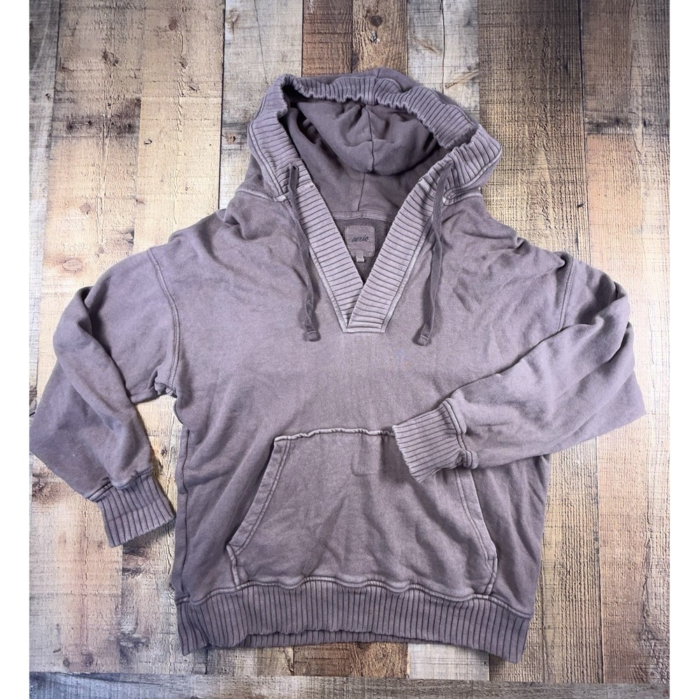 Aerie Barefoot Hoodie V Neck Hooded Cozy Longline Oversized Brown Size M